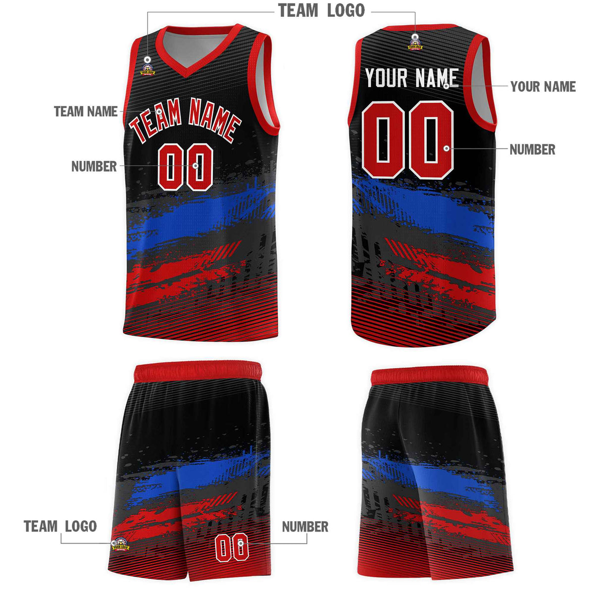 Custom Black Royal and Red Graffiti Pattern Sports Uniform Basketball Jersey|KXKSHOP