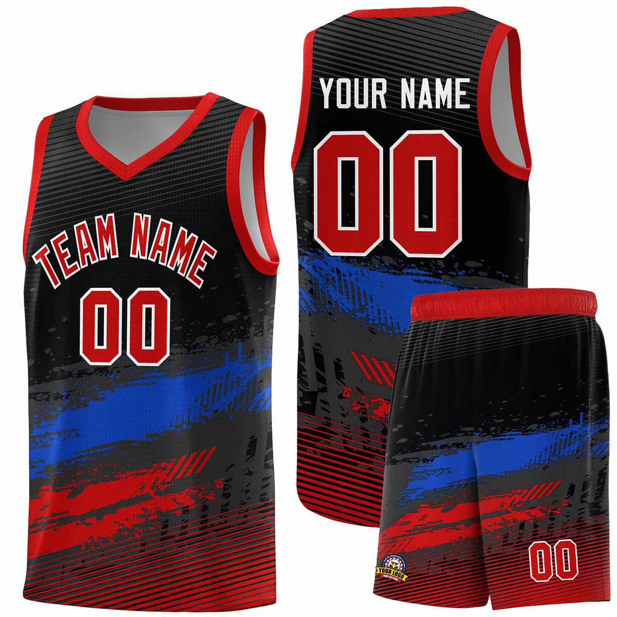 Custom Black Royal and Red Graffiti Pattern Sports Uniform Basketball Jersey|KXKSHOP