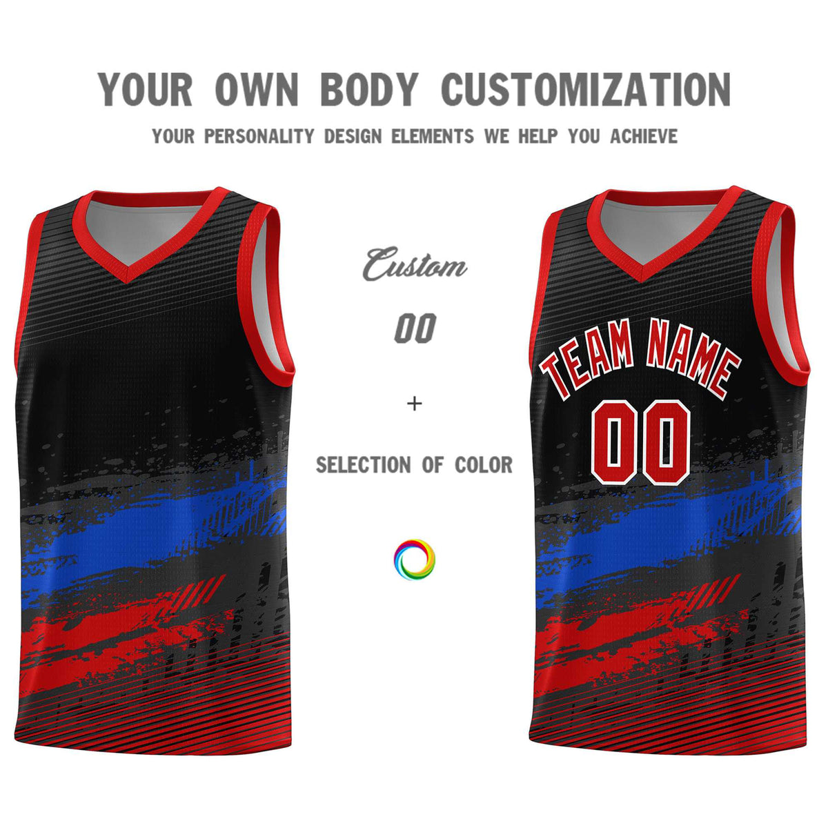 Custom Black Royal and Red Graffiti Pattern Sports Uniform Basketball Jersey|KXKSHOP