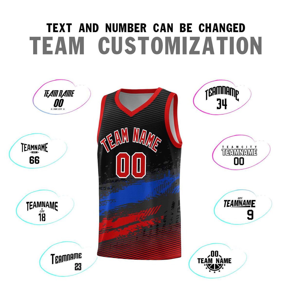 Custom Black Royal and Red Graffiti Pattern Sports Uniform Basketball Jersey|KXKSHOP
