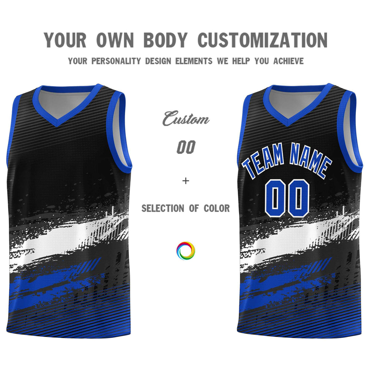Custom Black White and Royal Graffiti Pattern Sports Uniform Basketball Jersey|KXKSHOP