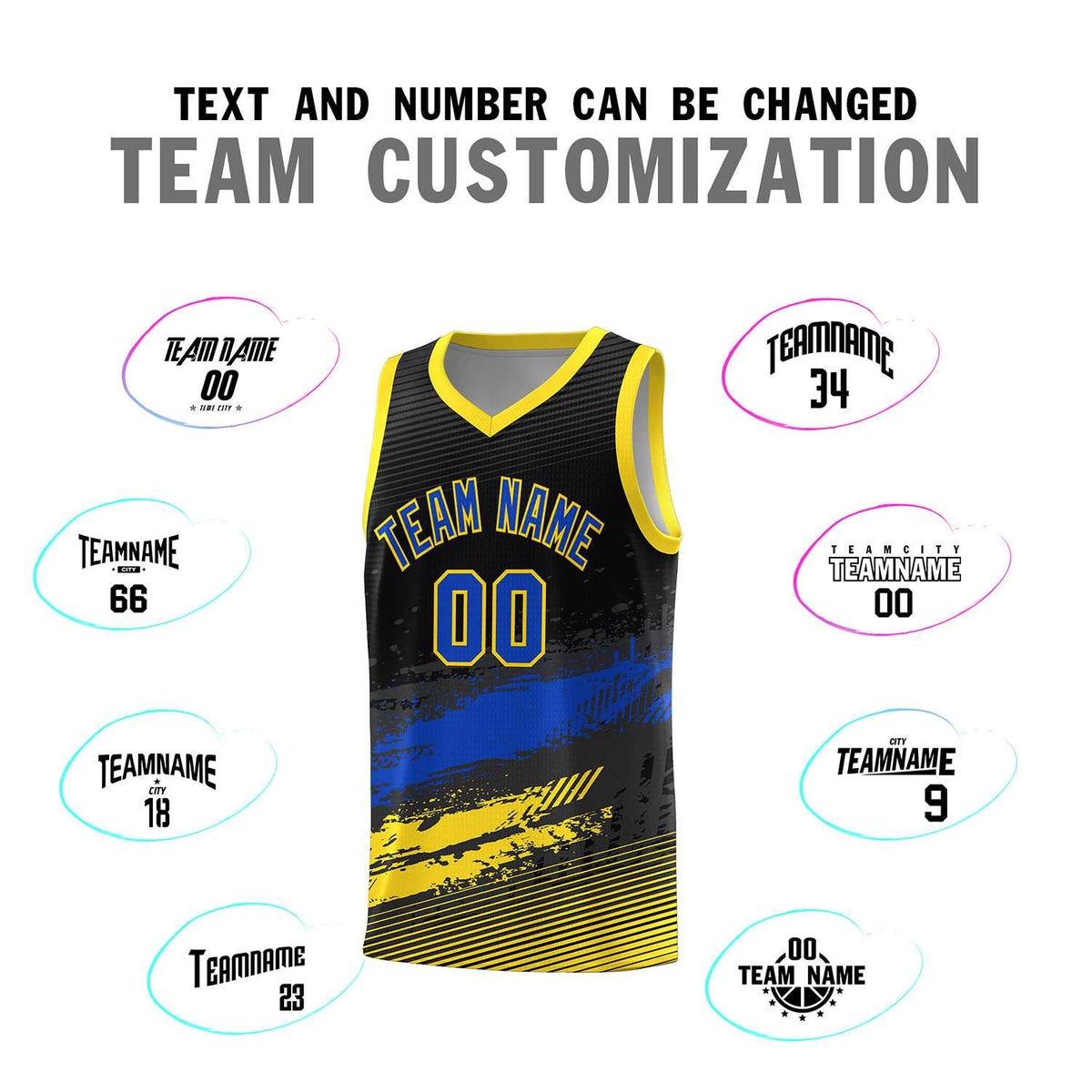 Custom Black Royal and Gold Graffiti Pattern Sports Uniform Basketball Jersey|KXKSHOP