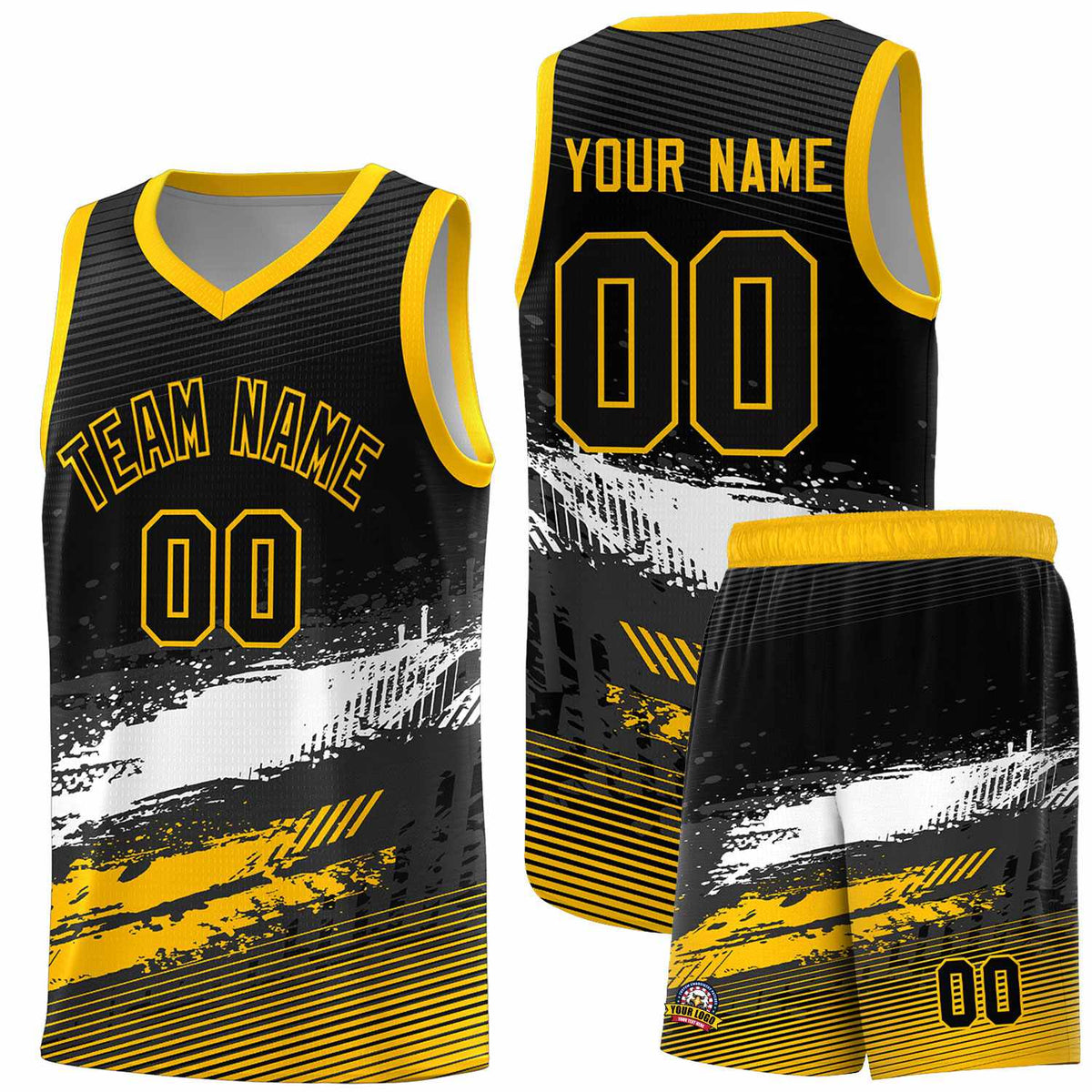 Custom Black White and Yellow Graffiti Pattern Sports Uniform Basketball Jersey|KXKSHOP