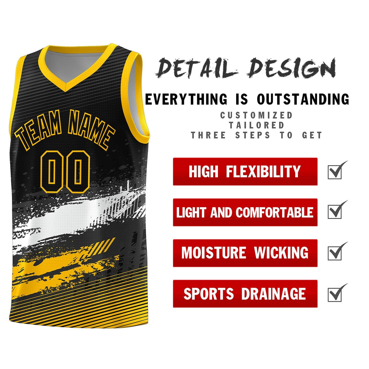 Custom Black White and Yellow Graffiti Pattern Sports Uniform Basketball Jersey|KXKSHOP