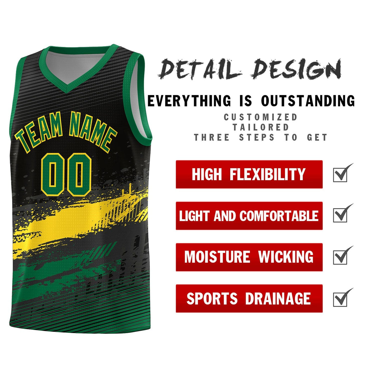Custom Black Yellow and Kelly Green Graffiti Pattern Sports Uniform Basketball Jersey|KXKSHOP