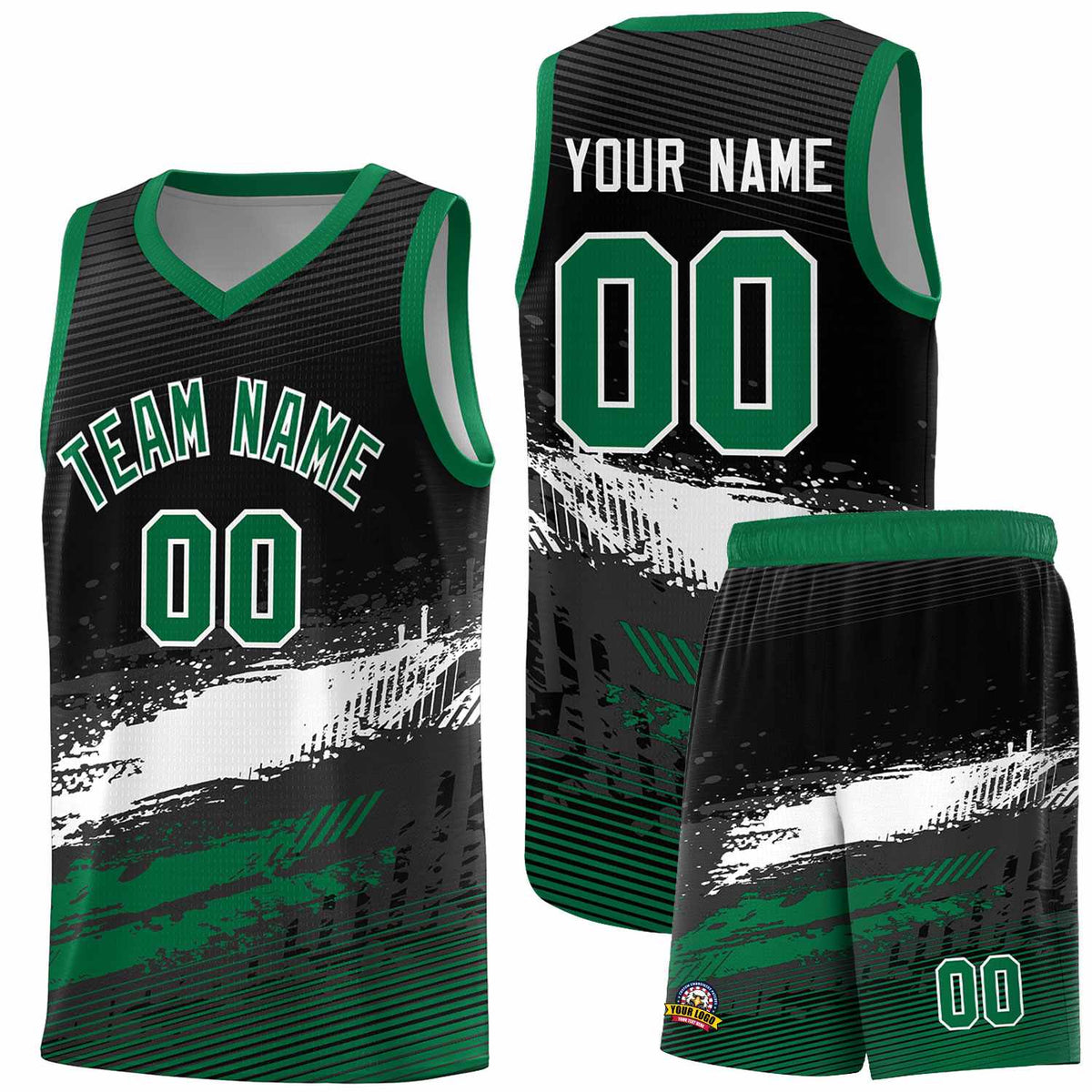 Custom Black White and Kelly Green Graffiti Pattern Sports Uniform Basketball Jersey|KXKSHOP