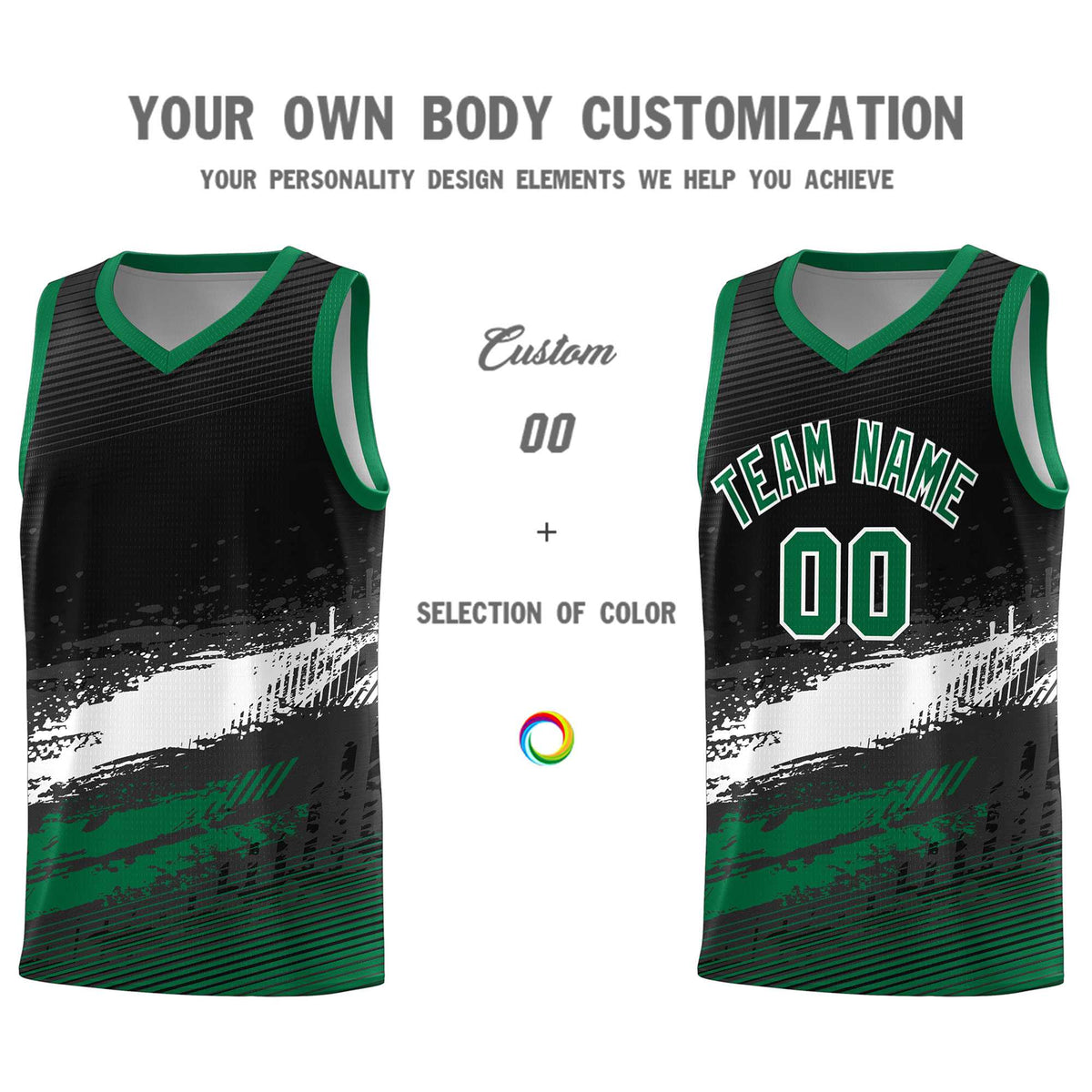 Custom Black White and Kelly Green Graffiti Pattern Sports Uniform Basketball Jersey|KXKSHOP