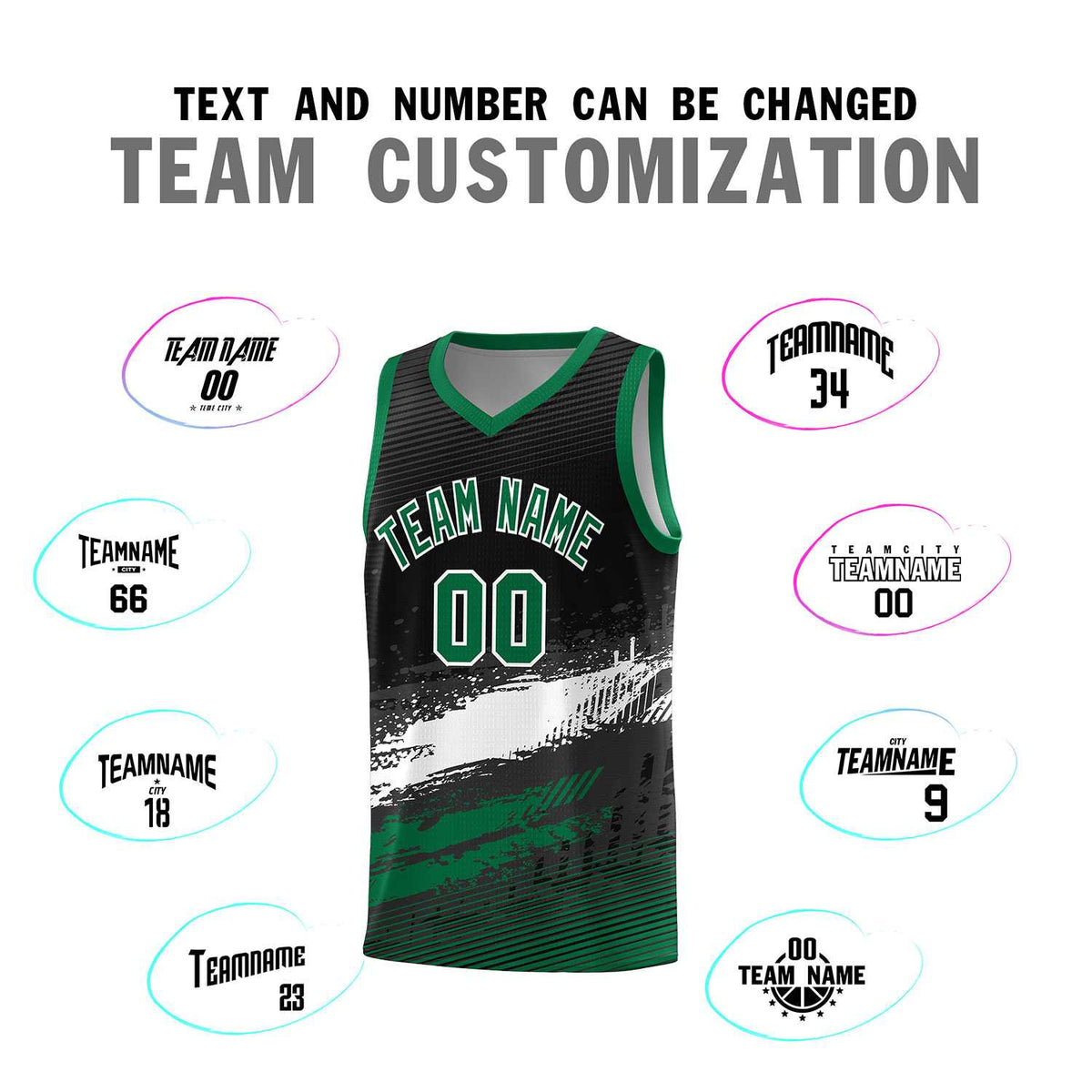 Custom Black White and Kelly Green Graffiti Pattern Sports Uniform Basketball Jersey|KXKSHOP