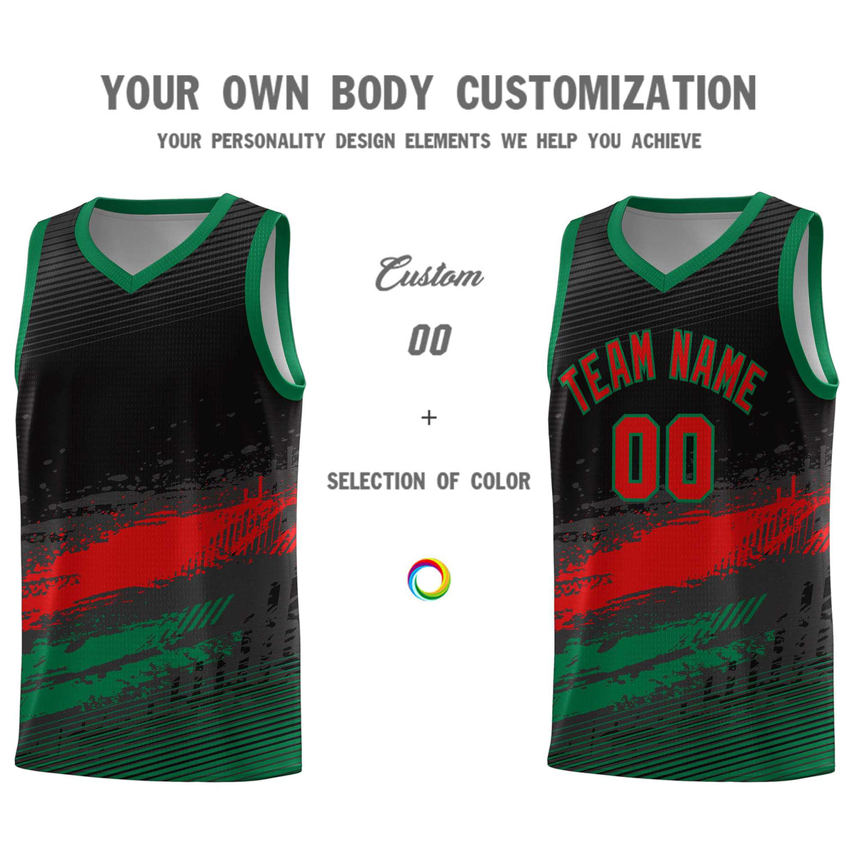 Custom Black Red and Kelly Green Graffiti Pattern Sports Uniform Basketball Jersey|KXKSHOP