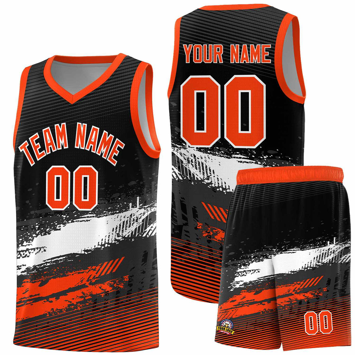 Custom Black White and Orange Graffiti Pattern Sports Uniform Basketball Jersey|KXKSHOP