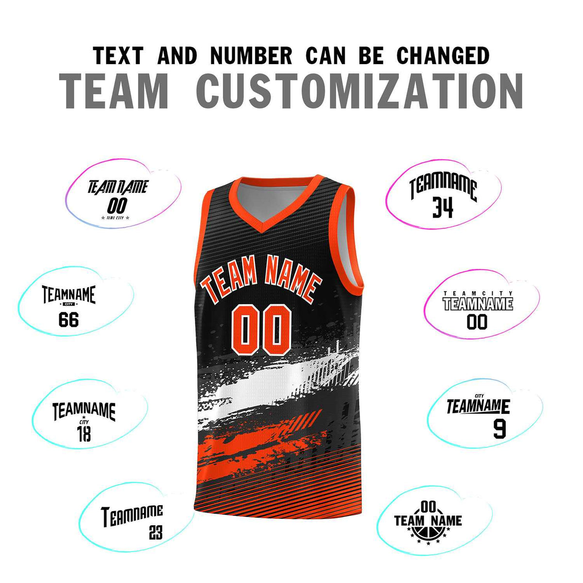Custom Black White and Orange Graffiti Pattern Sports Uniform Basketball Jersey|KXKSHOP