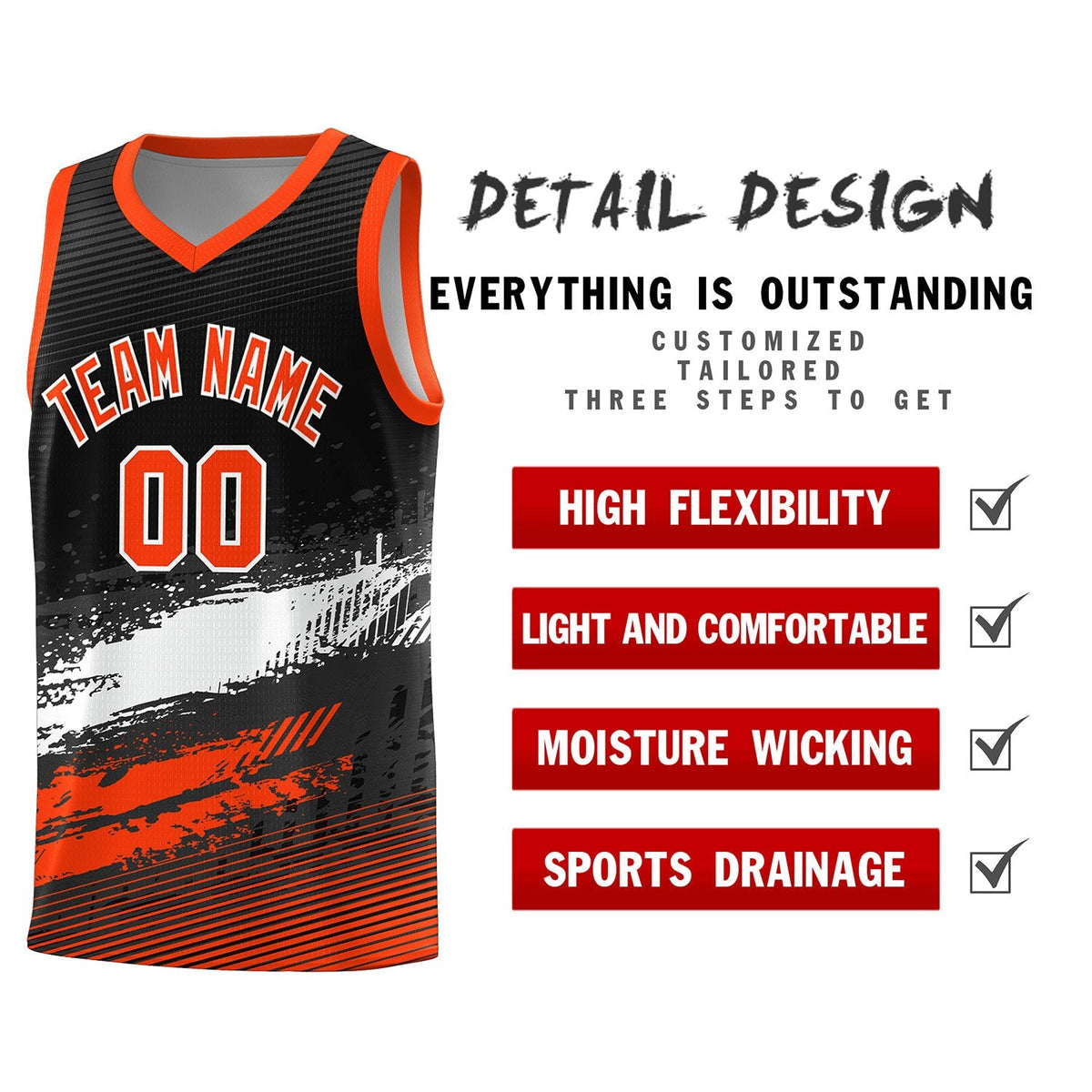 Custom Black White and Orange Graffiti Pattern Sports Uniform Basketball Jersey|KXKSHOP