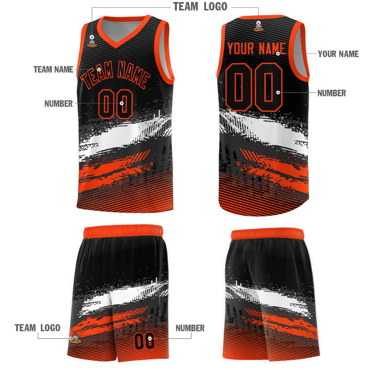 Custom Black White and Orange Graffiti Pattern Sports Uniform Basketball Jersey|KXKSHOP