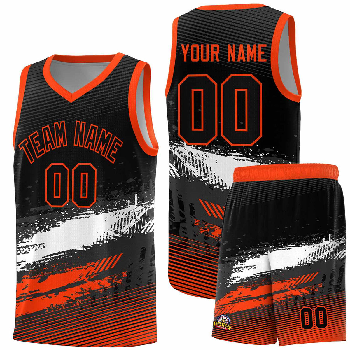Custom Black White and Orange Graffiti Pattern Sports Uniform Basketball Jersey|KXKSHOP