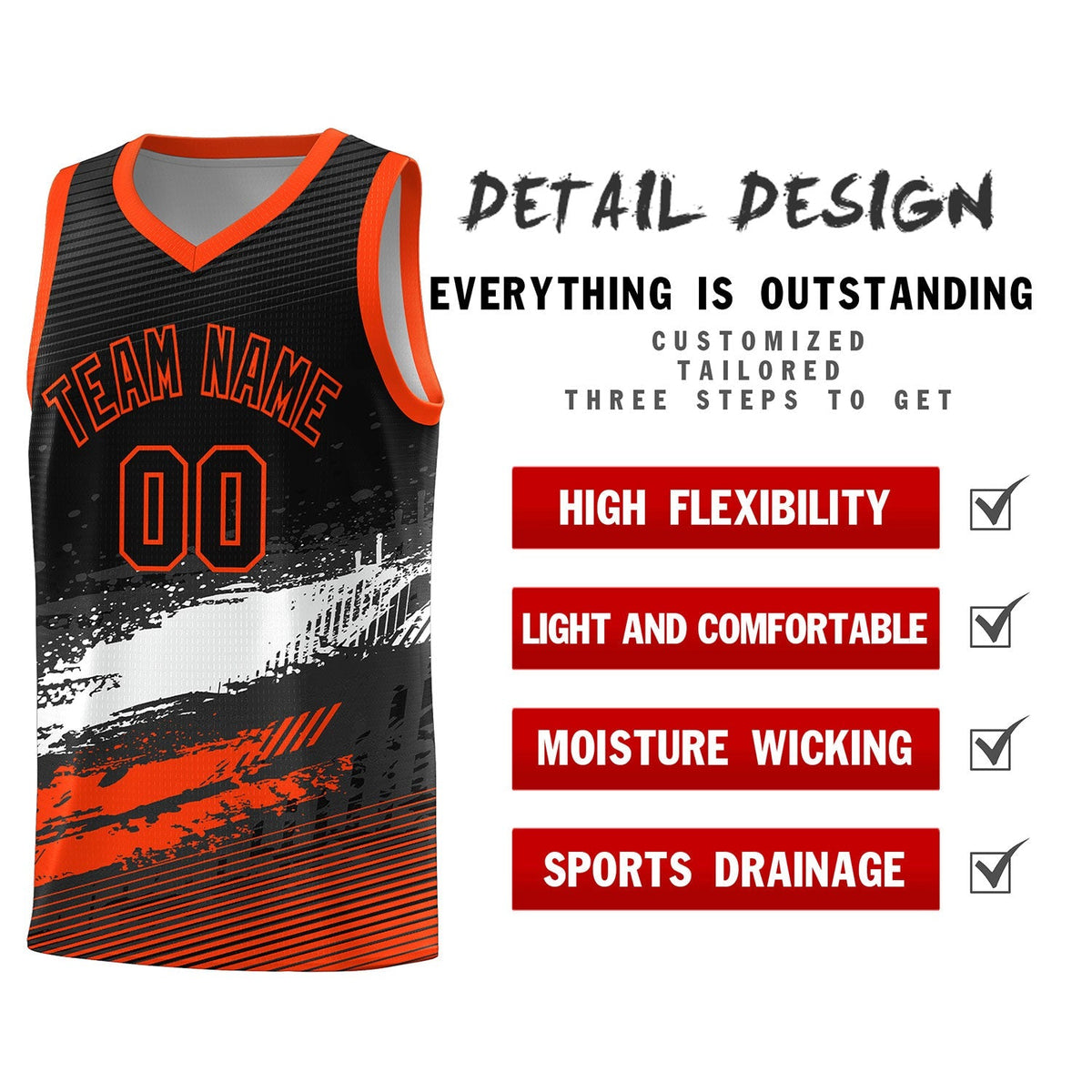 Custom Black White and Orange Graffiti Pattern Sports Uniform Basketball Jersey|KXKSHOP