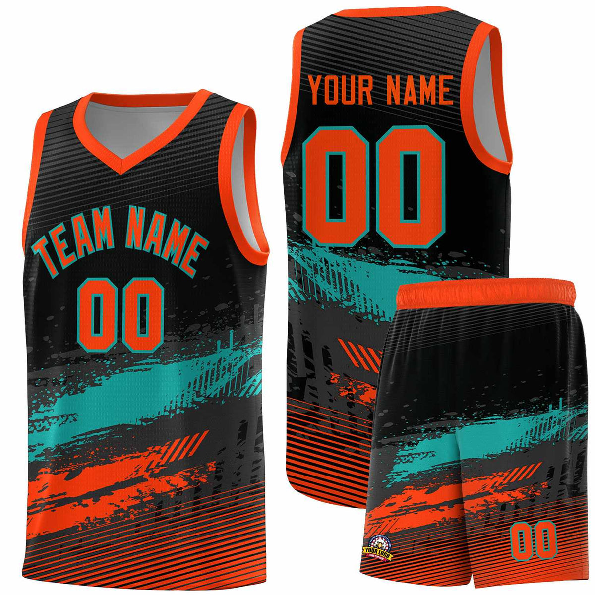 Custom Black Aqua and Orange Graffiti Pattern Sports Uniform Basketball Jersey|KXKSHOP