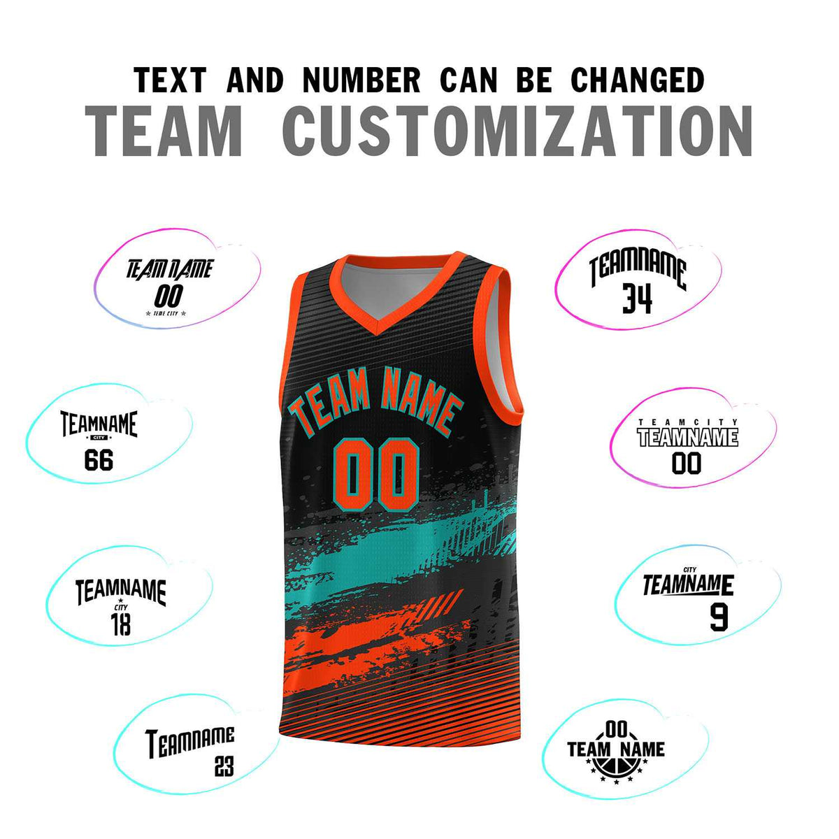 Custom Black Aqua and Orange Graffiti Pattern Sports Uniform Basketball Jersey|KXKSHOP
