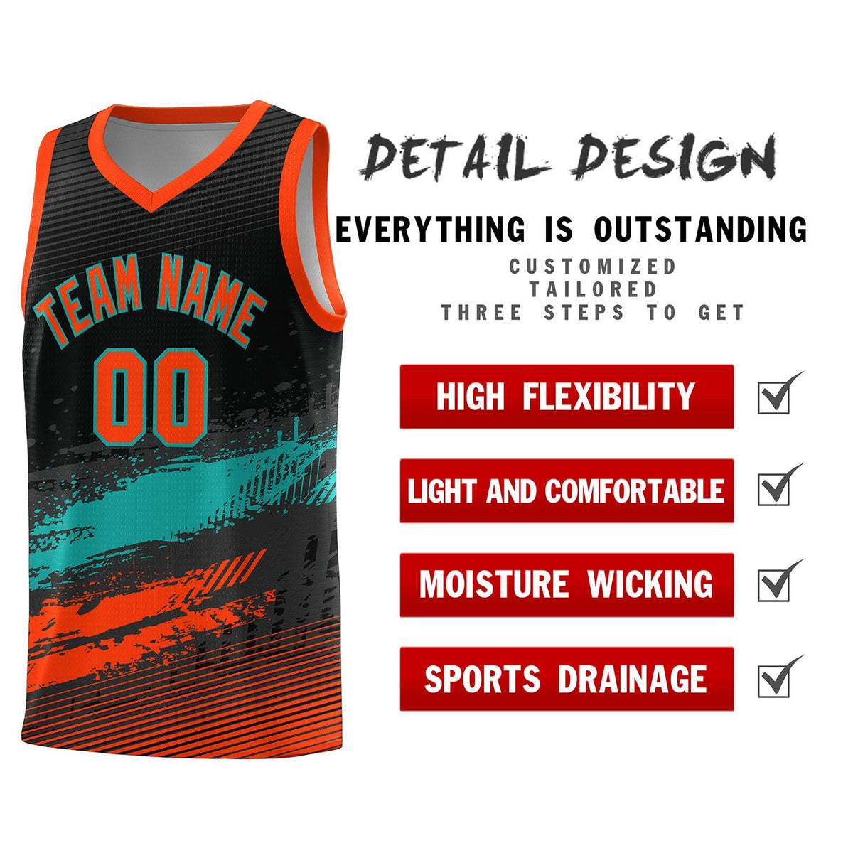 Custom Black Aqua and Orange Graffiti Pattern Sports Uniform Basketball Jersey|KXKSHOP