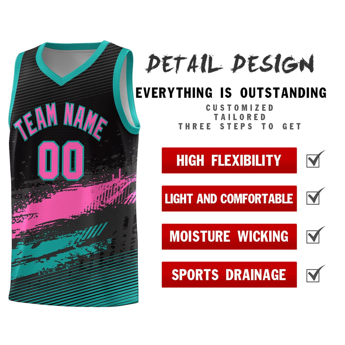 Custom Black Pink and Aqua Graffiti Pattern Sports Uniform Basketball Jersey|KXKSHOP