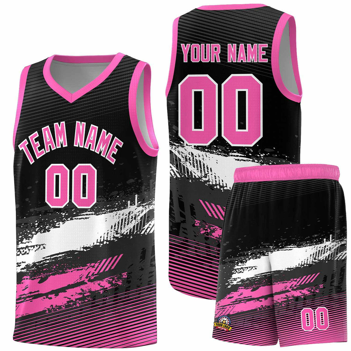 Custom Black White and Pink Graffiti Pattern Sports Uniform Basketball Jersey|KXKSHOP
