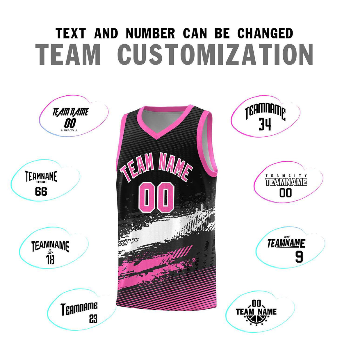 Custom Black White and Pink Graffiti Pattern Sports Uniform Basketball Jersey|KXKSHOP