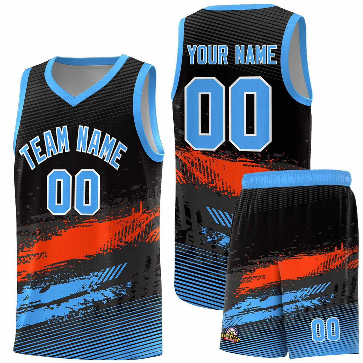 Custom Black Orange and Powder Blue Graffiti Pattern Sports Uniform Basketball Jersey|KXKSHOP