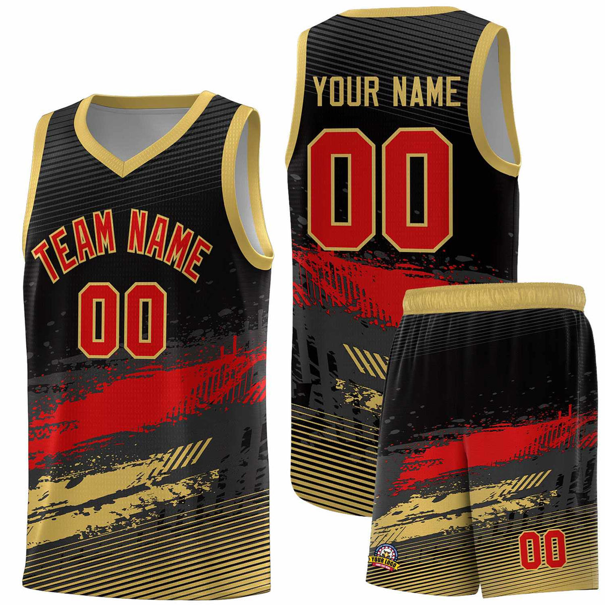 Custom Black Red and Khaki Graffiti Pattern Sports Uniform Basketball Jersey|KXKSHOP