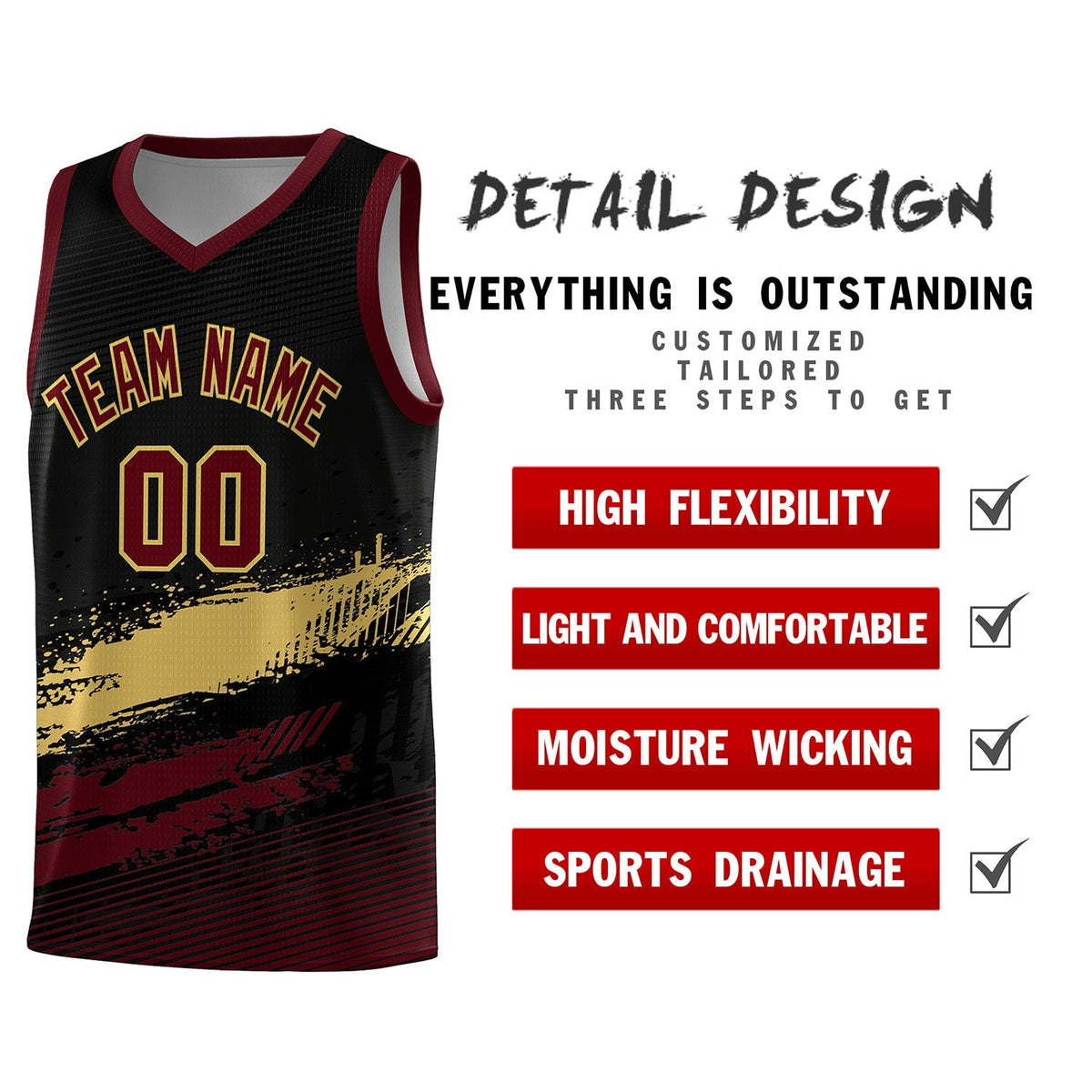 Custom Black Khaki and Red Graffiti Pattern Sports Uniform Basketball Jersey|KXKSHOP