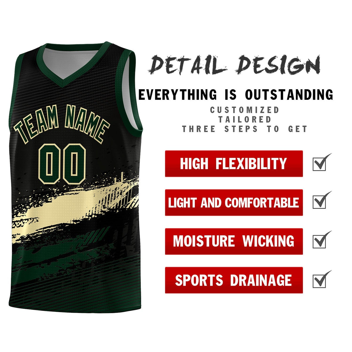 Custom Black Cream and Hunter Green Graffiti Pattern Sports Uniform Basketball Jersey|KXKSHOP