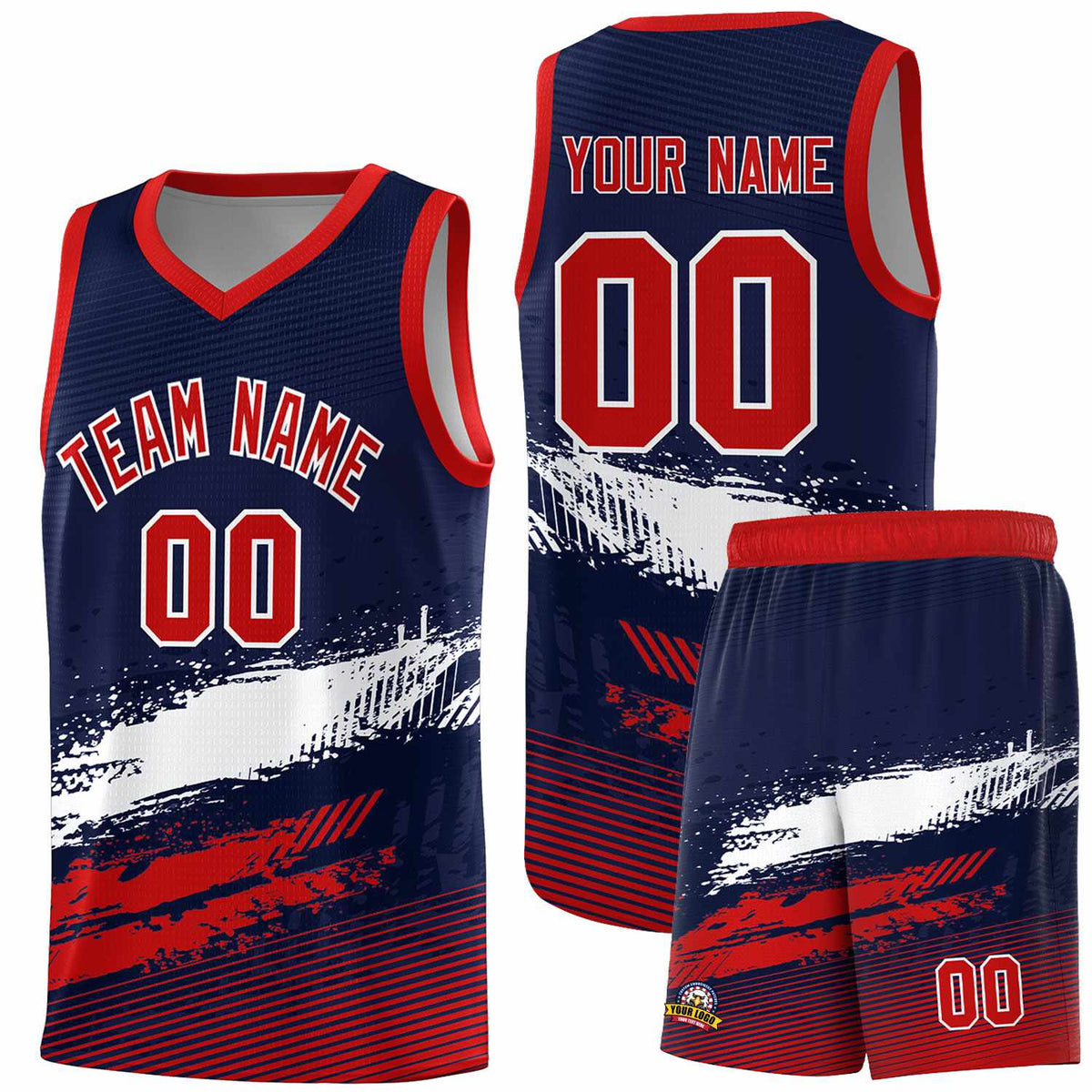 Custom Navy White and Red Graffiti Pattern Sports Uniform Basketball Jersey|KXKSHOP