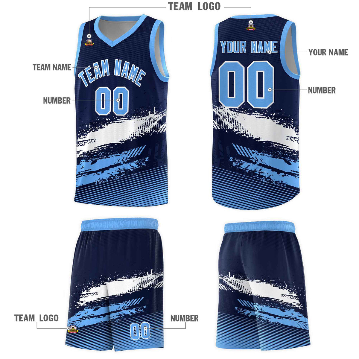 Custom Navy White and Powder Blue Graffiti Pattern Sports Uniform Basketball Jersey|KXKSHOP