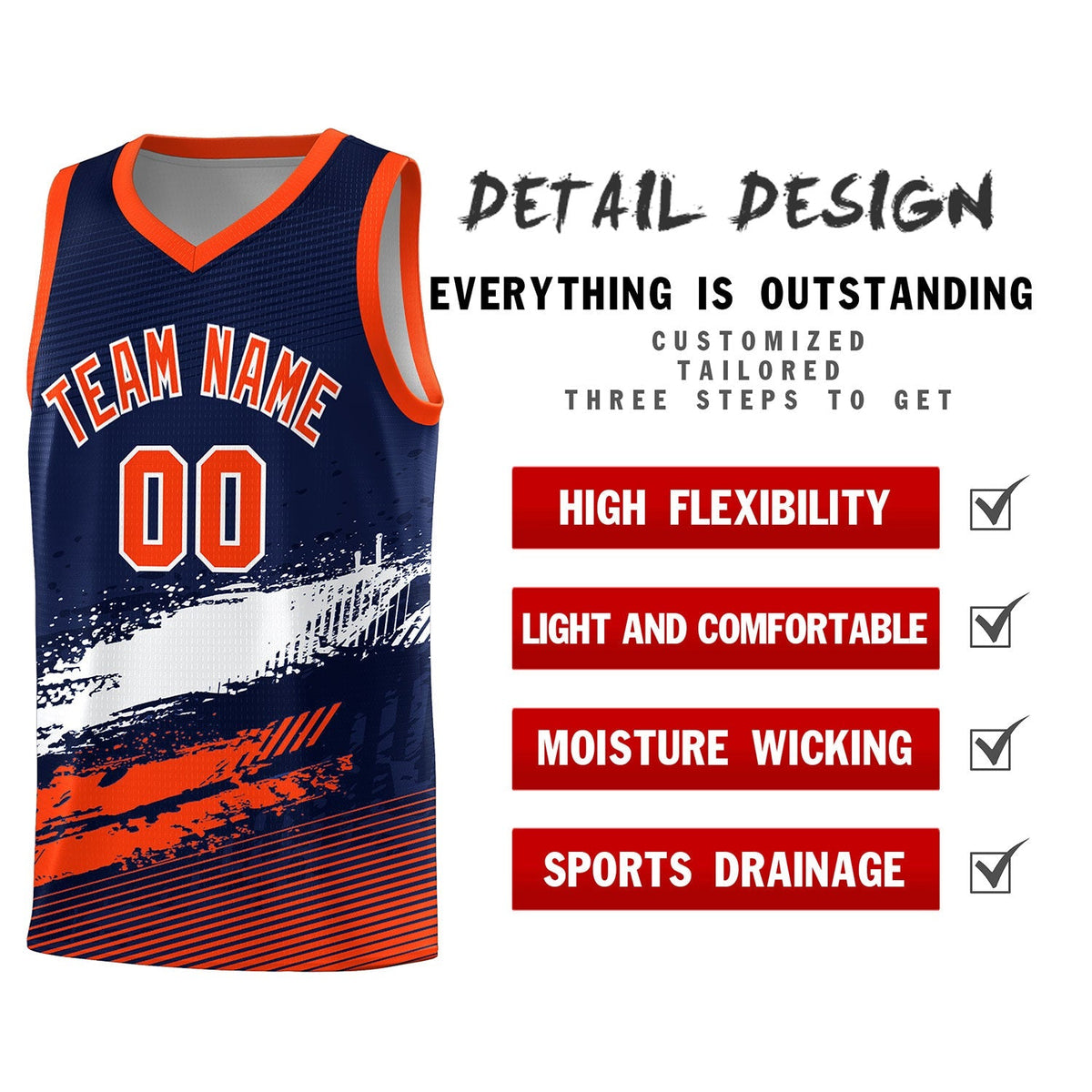 Custom Navy White and Orange Graffiti Pattern Sports Uniform Basketball Jersey|KXKSHOP