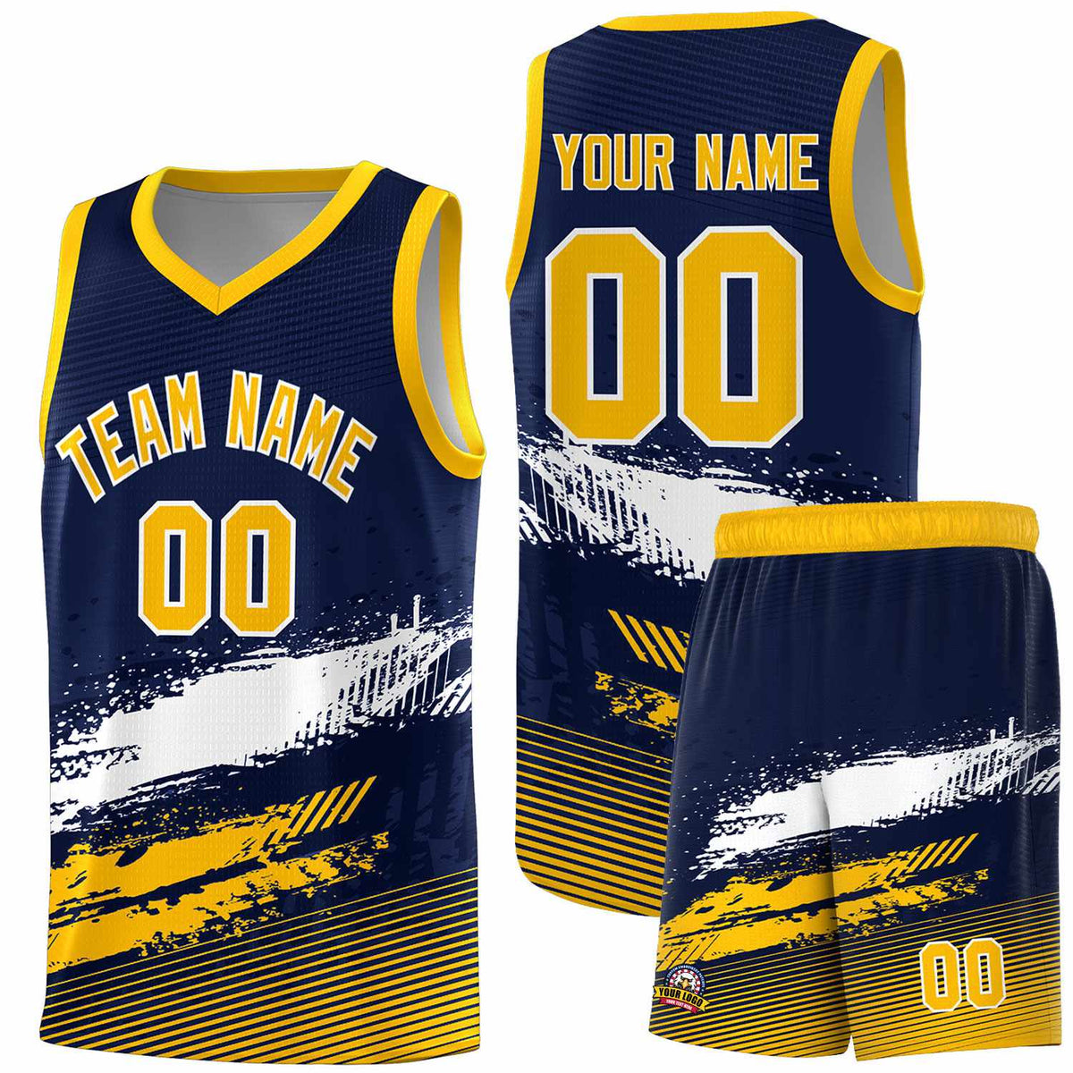 Custom Navy White and Yellow Graffiti Pattern Sports Uniform Basketball Jersey|KXKSHOP