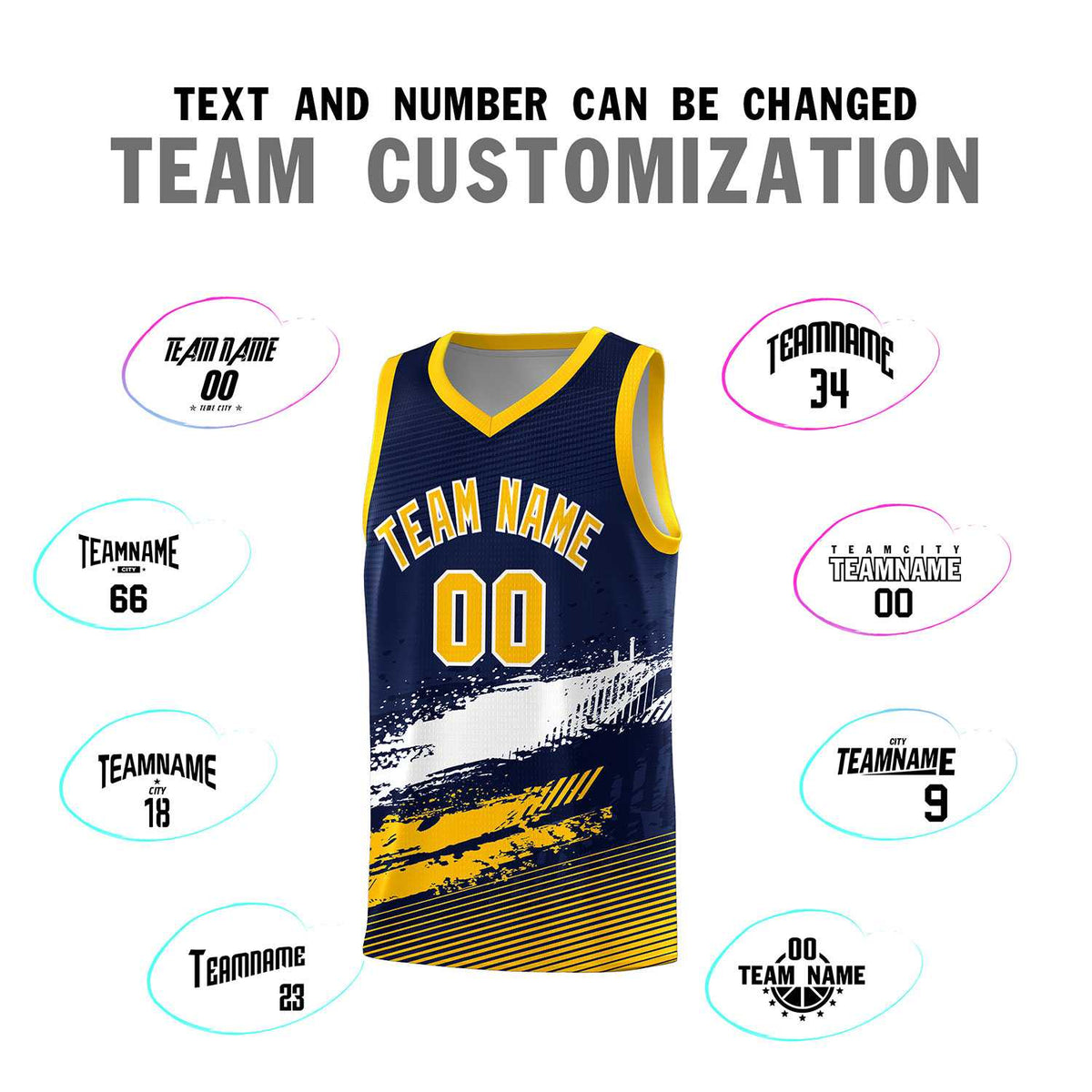 Custom Navy White and Yellow Graffiti Pattern Sports Uniform Basketball Jersey|KXKSHOP