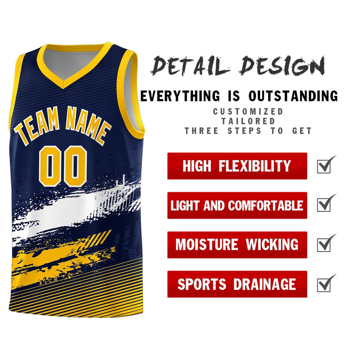 Custom Navy White and Yellow Graffiti Pattern Sports Uniform Basketball Jersey|KXKSHOP