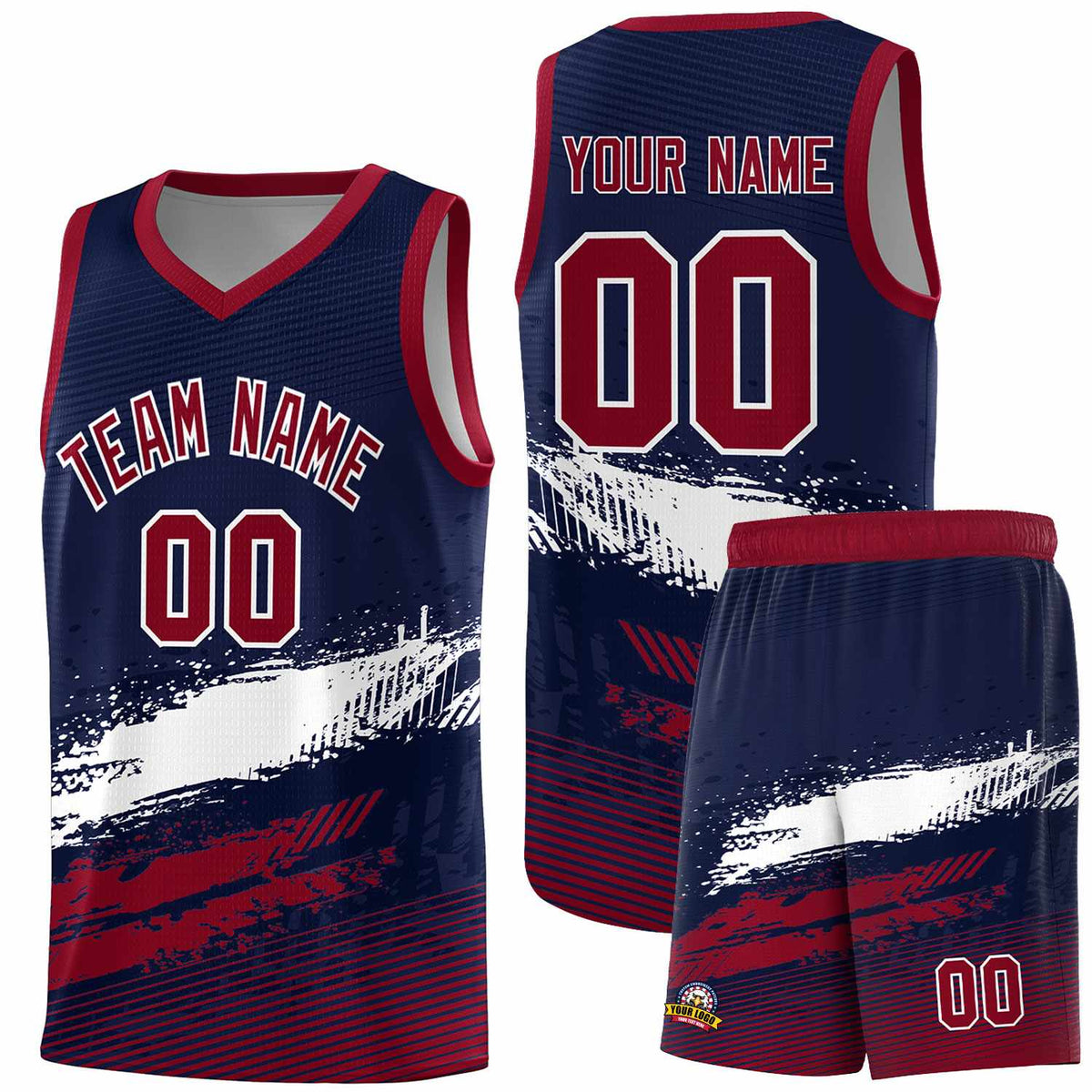 Custom Navy White and Crimson Graffiti Pattern Sports Uniform Basketball Jersey|KXKSHOP