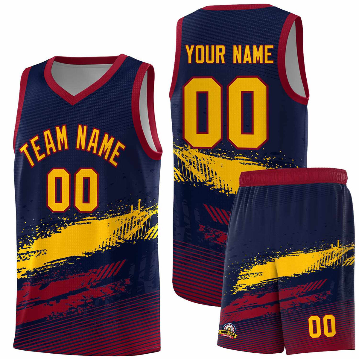 Custom Navy Yellow and Crimson Graffiti Pattern Sports Uniform Basketball Jersey|KXKSHOP