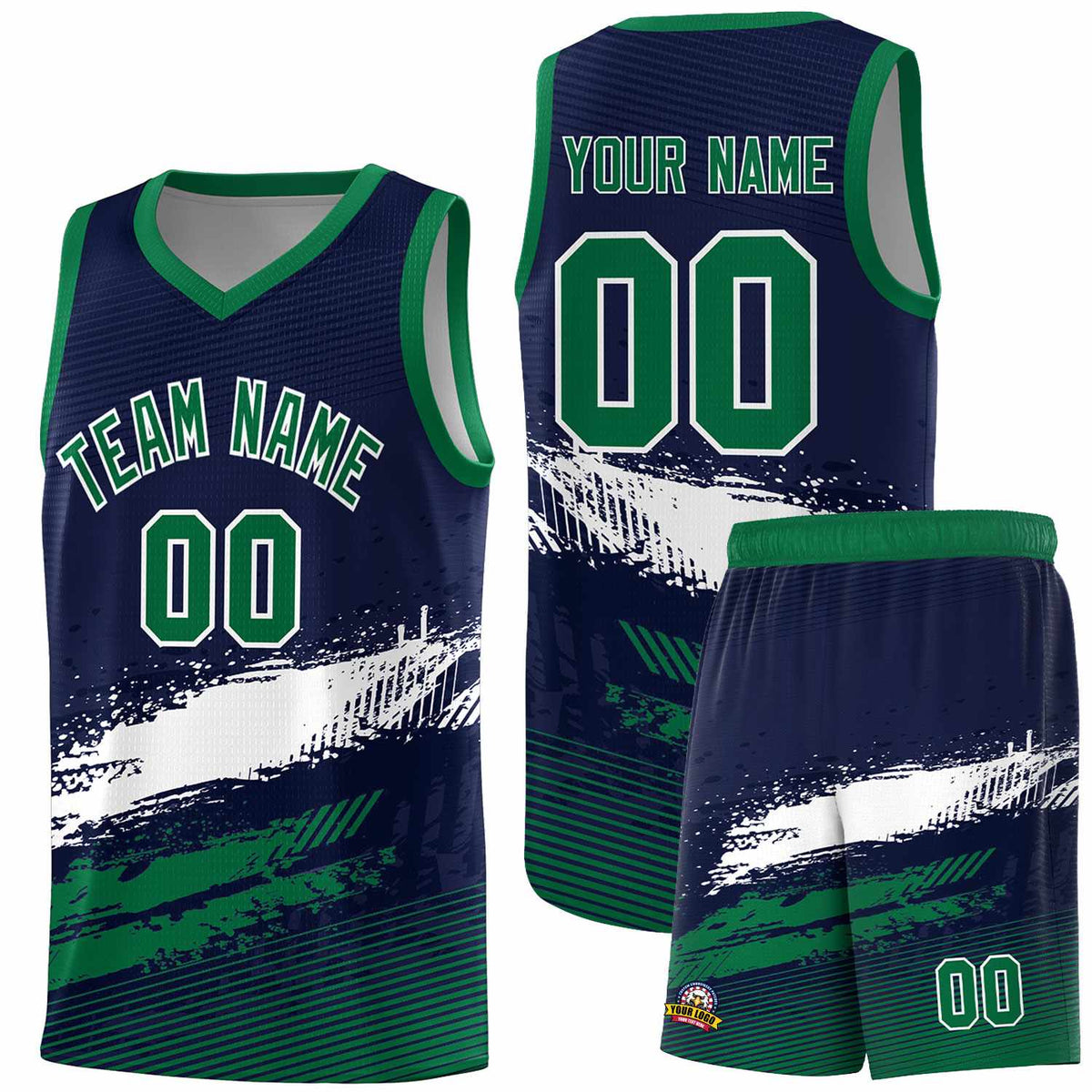 Custom Navy White and Kelly Green Graffiti Pattern Sports Uniform Basketball Jersey|KXKSHOP