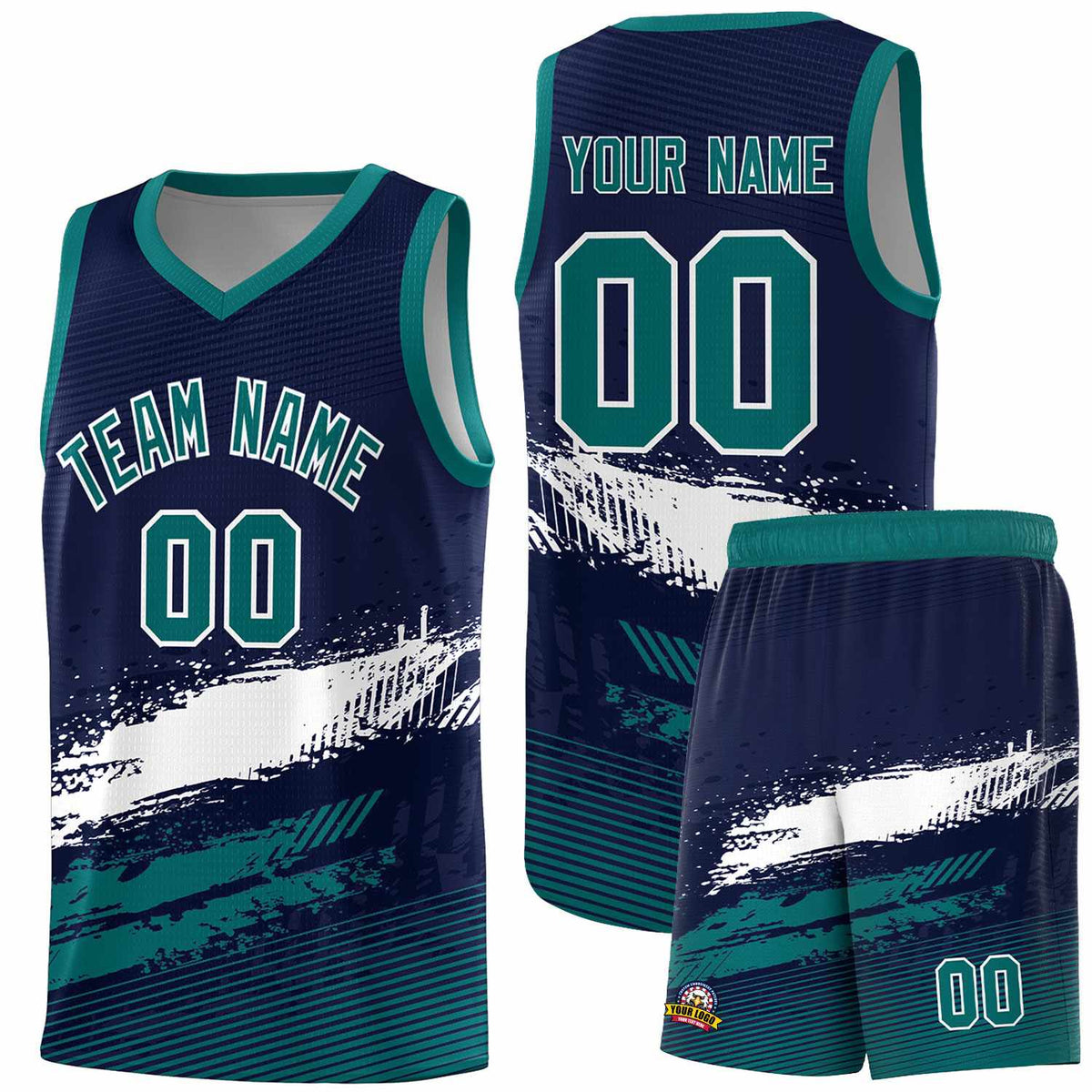 Custom Navy White and Aqua Graffiti Pattern Sports Uniform Basketball Jersey|KXKSHOP