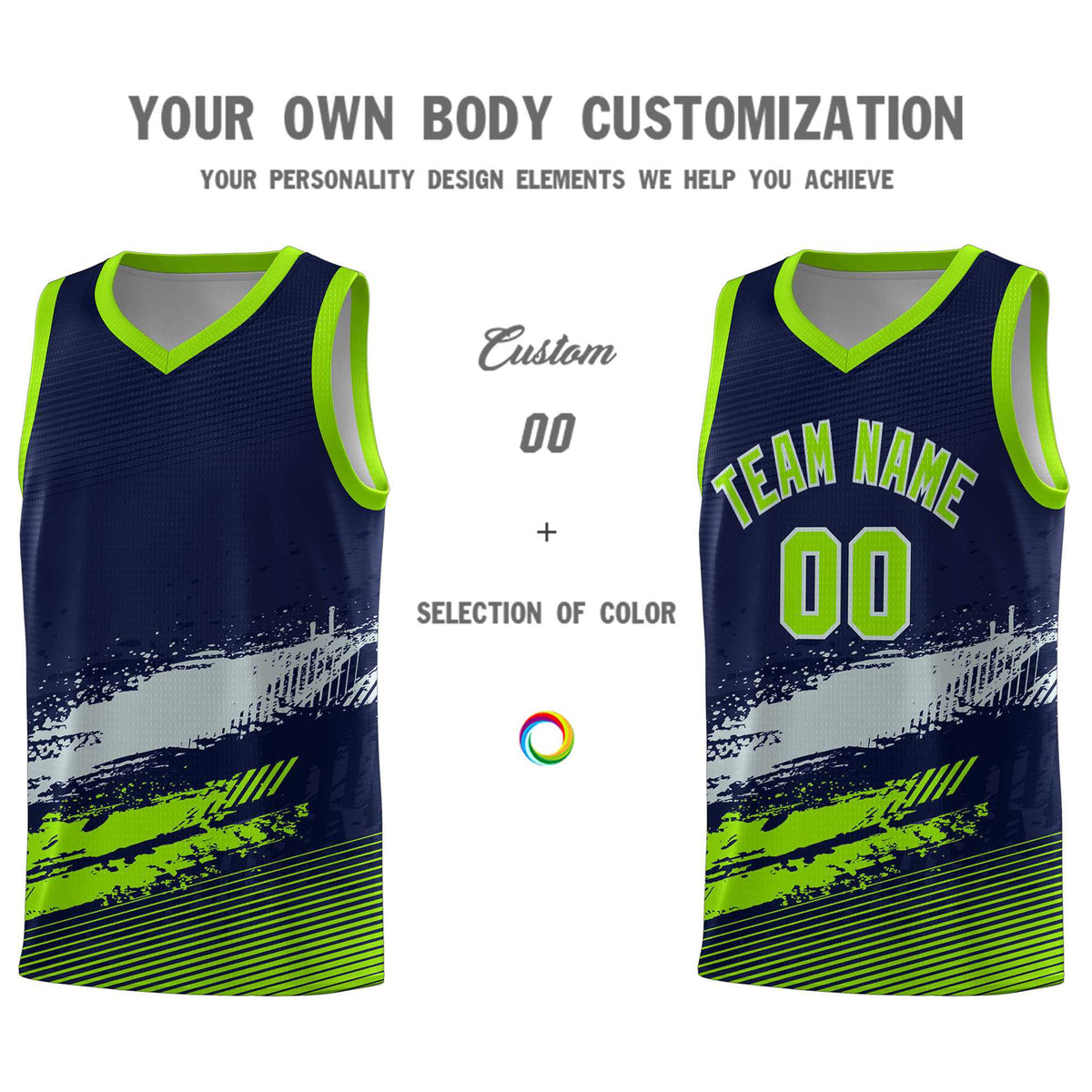 Custom Navy Gray and Neon Green Graffiti Pattern Sports Uniform Basketball Jersey|KXKSHOP