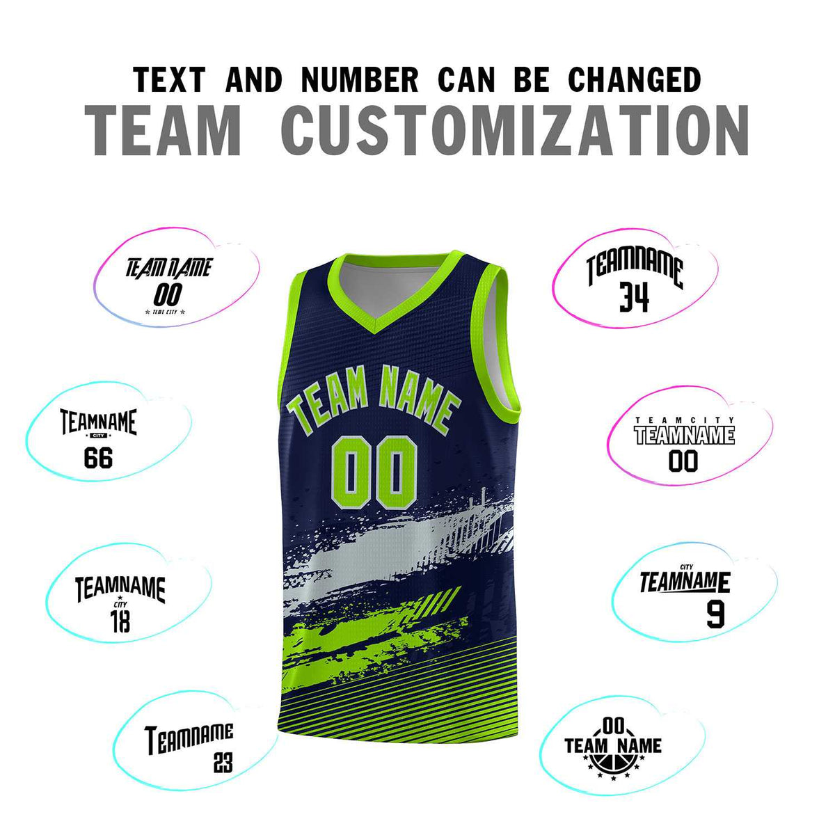 Custom Navy Gray and Neon Green Graffiti Pattern Sports Uniform Basketball Jersey|KXKSHOP