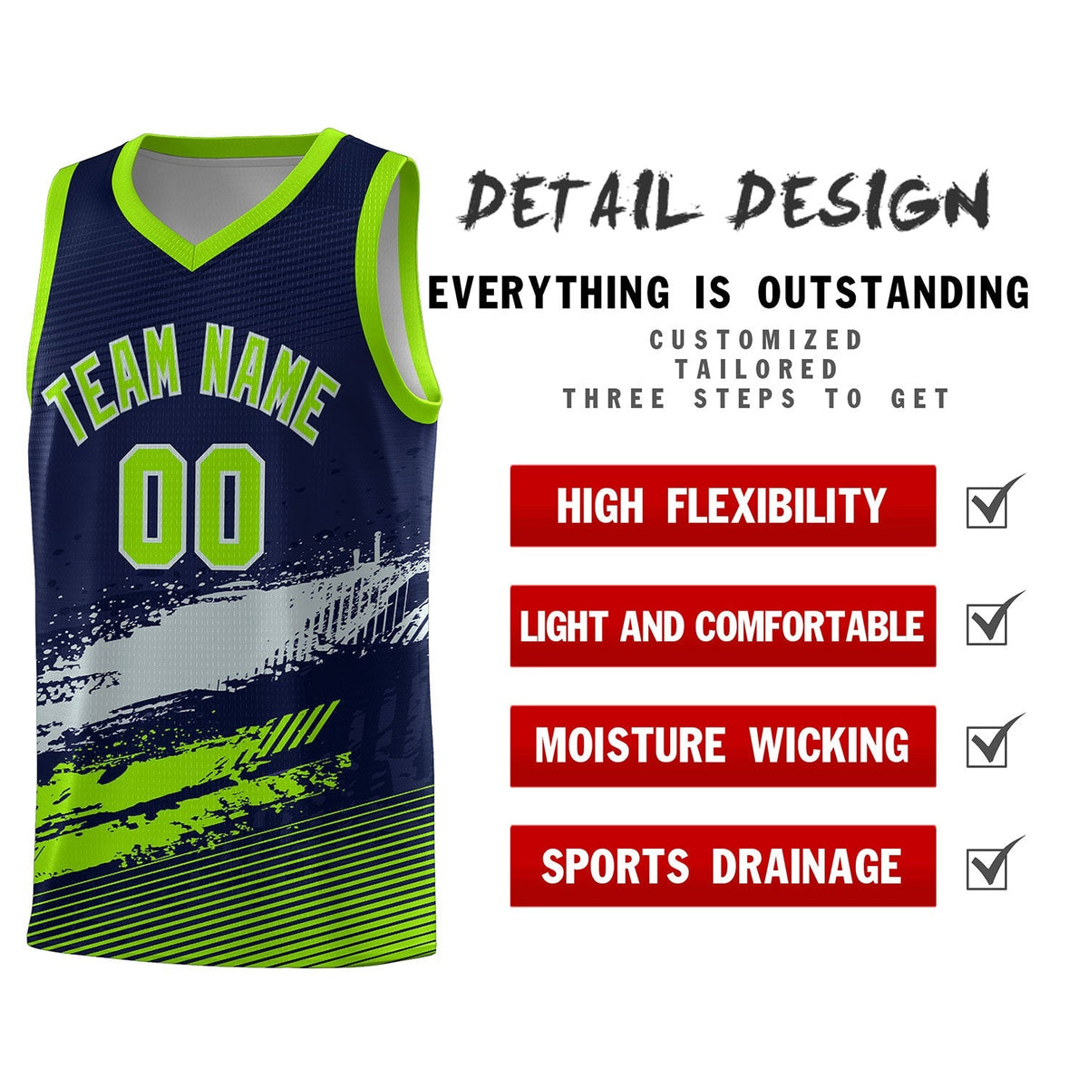 Custom Navy Gray and Neon Green Graffiti Pattern Sports Uniform Basketball Jersey|KXKSHOP