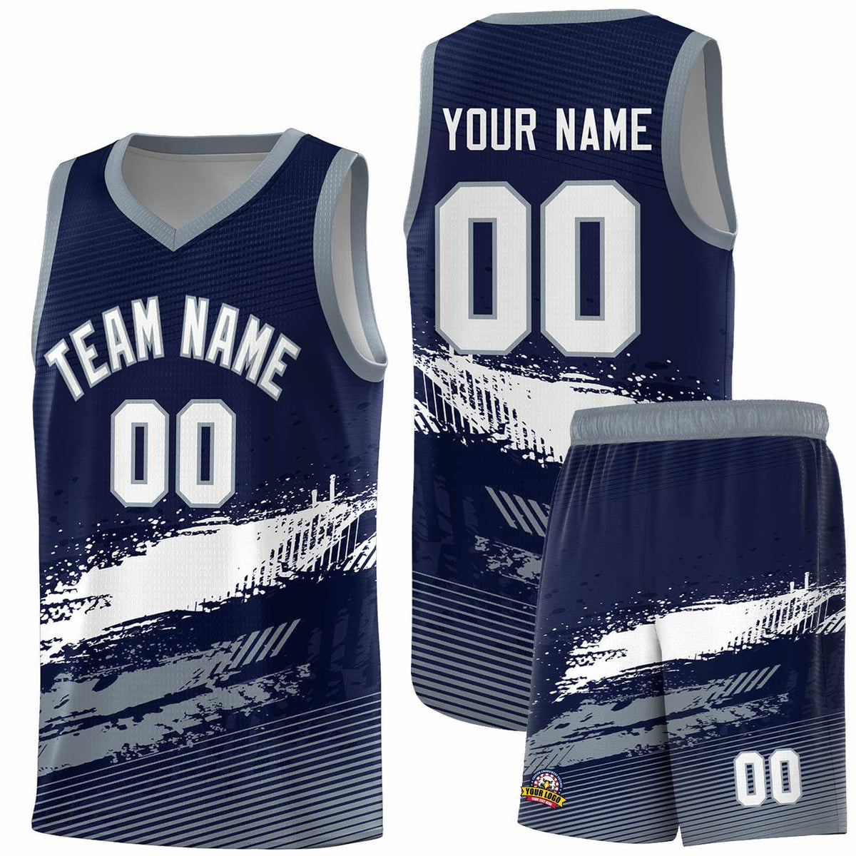 Custom Navy White and Gray Graffiti Pattern Sports Uniform Basketball Jersey|KXKSHOP