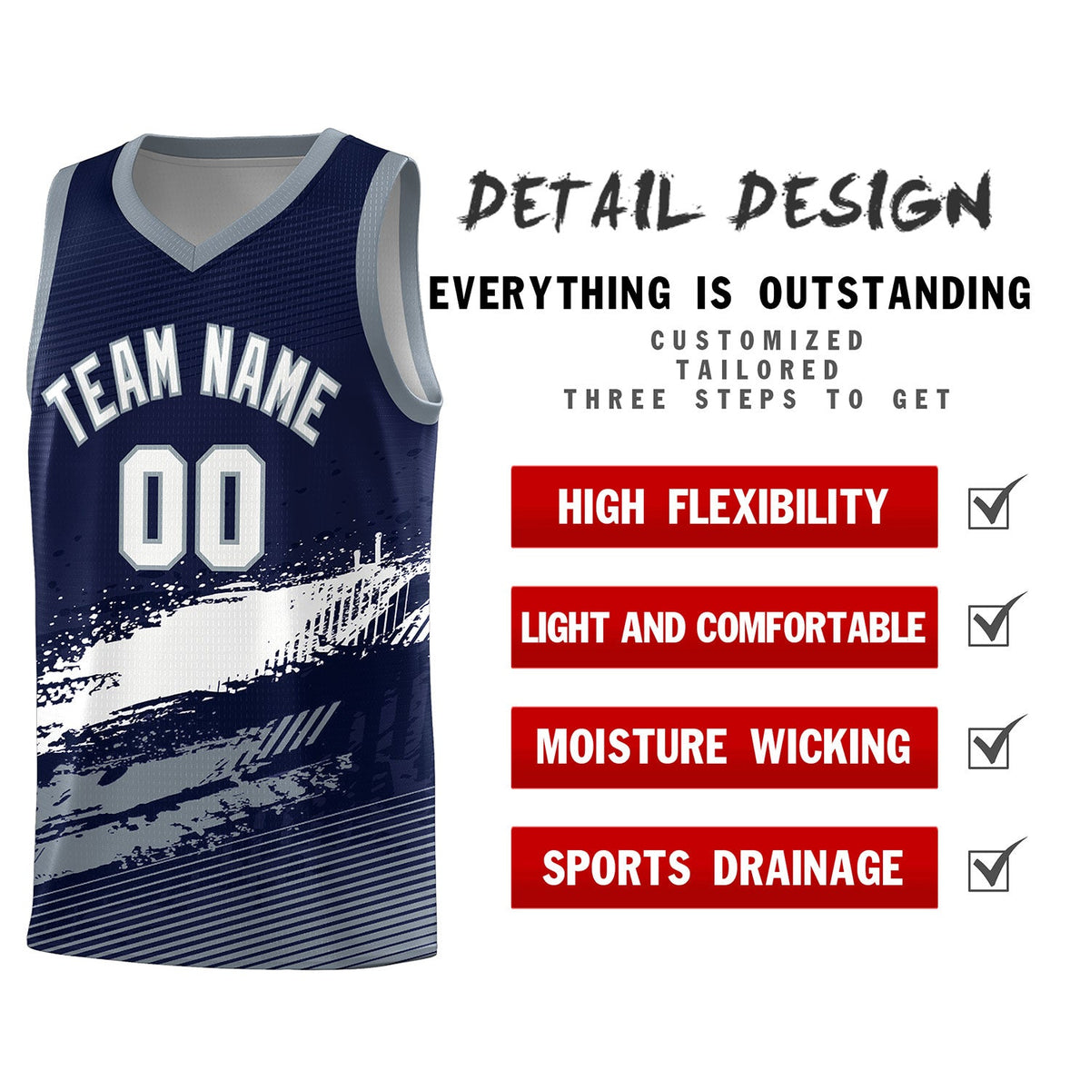 Custom Navy White and Gray Graffiti Pattern Sports Uniform Basketball Jersey|KXKSHOP