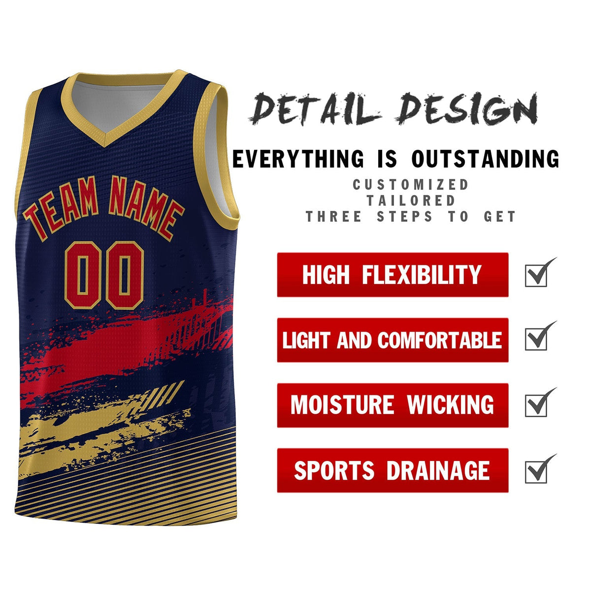 Custom Navy Red and Old Gold Graffiti Pattern Sports Uniform Basketball Jersey|KXKSHOP
