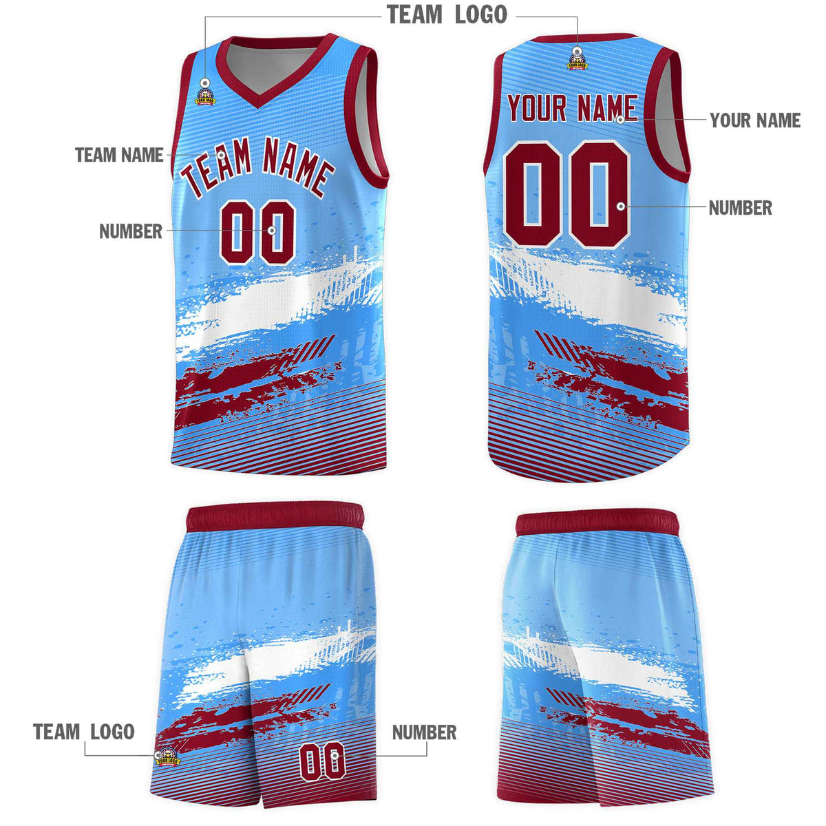 Custom Powder Blue White and Crimson Graffiti Pattern Sports Uniform Basketball Jersey|KXKSHOP