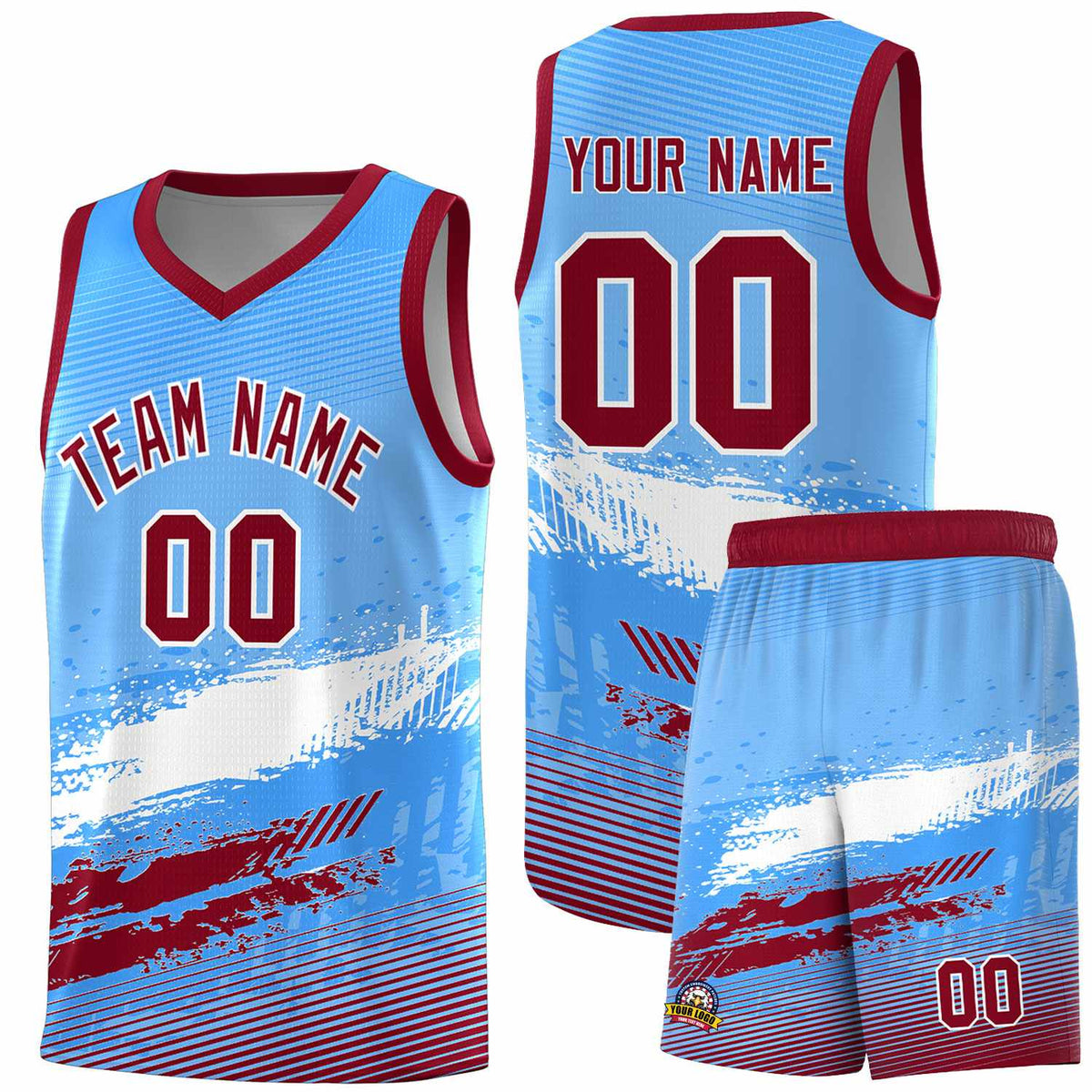 Custom Powder Blue White and Crimson Graffiti Pattern Sports Uniform Basketball Jersey|KXKSHOP