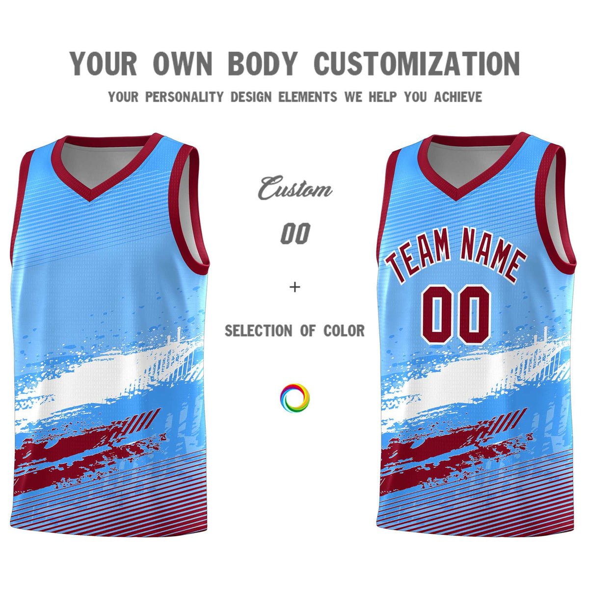 Custom Powder Blue White and Crimson Graffiti Pattern Sports Uniform Basketball Jersey|KXKSHOP