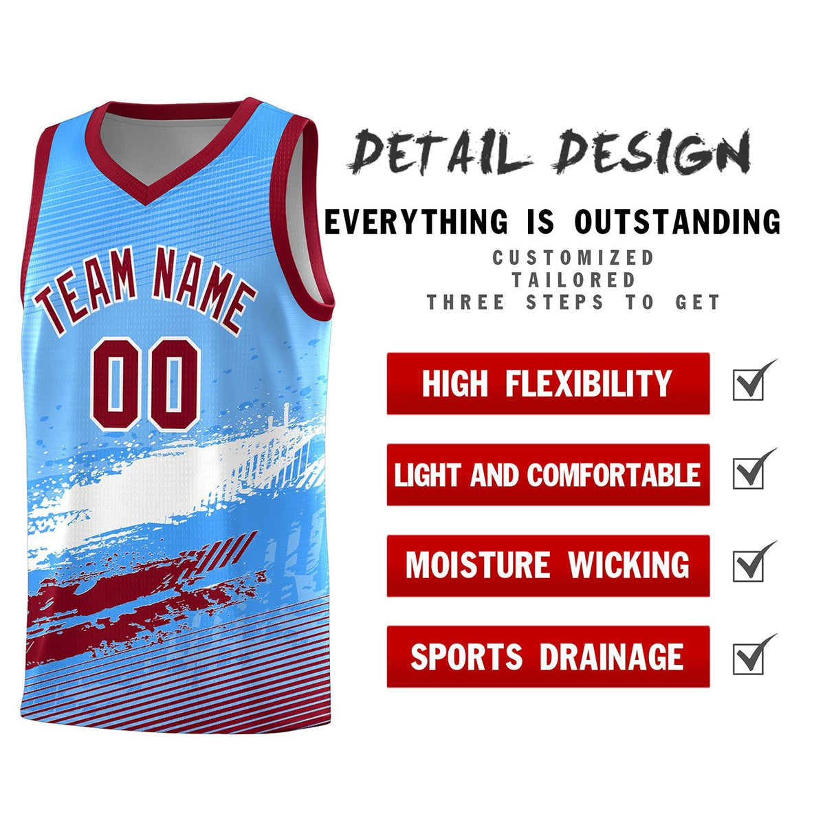 Custom Powder Blue White and Crimson Graffiti Pattern Sports Uniform Basketball Jersey|KXKSHOP
