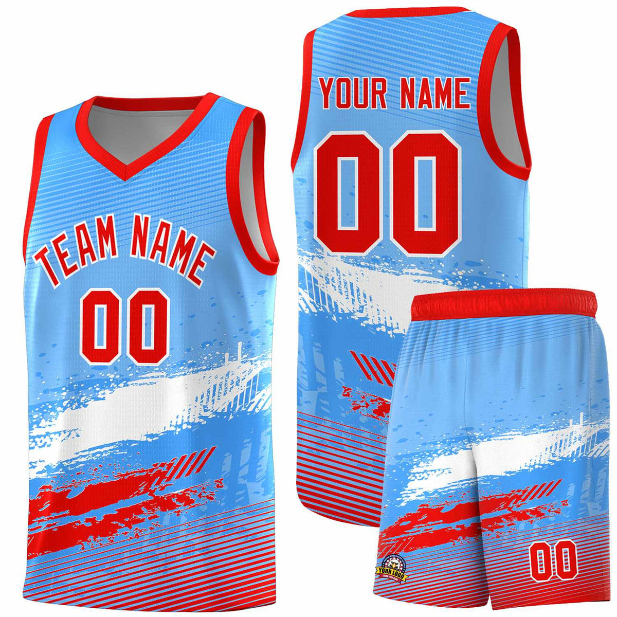 Custom Powder Blue White and Red Graffiti Pattern Sports Uniform Basketball Jersey|KXKSHOP